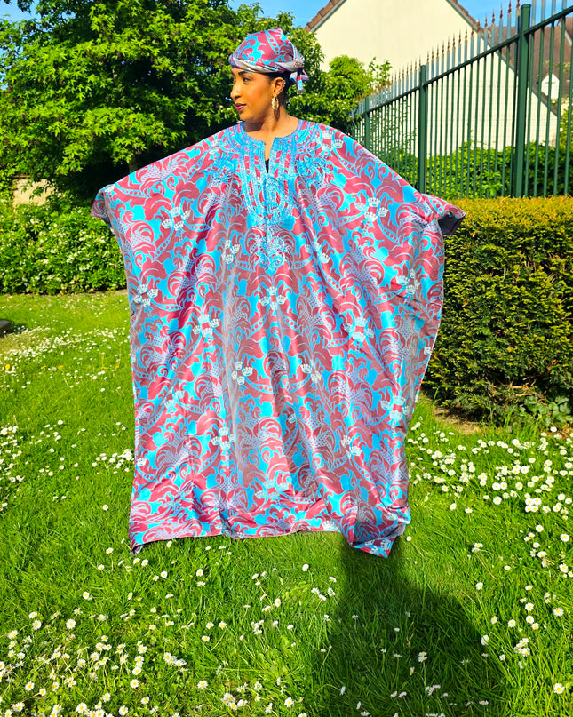 Boubou damask brodé - Bleu rouge