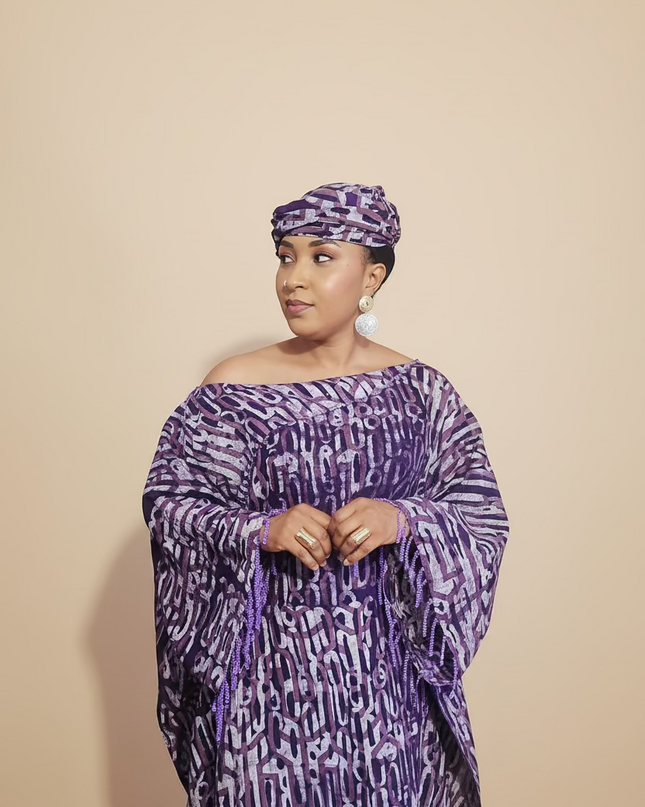 Boubou adire dempé perlé omosewa - Violet