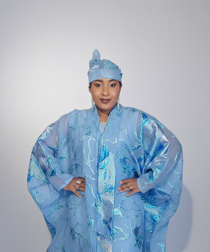 Ensemble brocart dubai - Bleu ciel