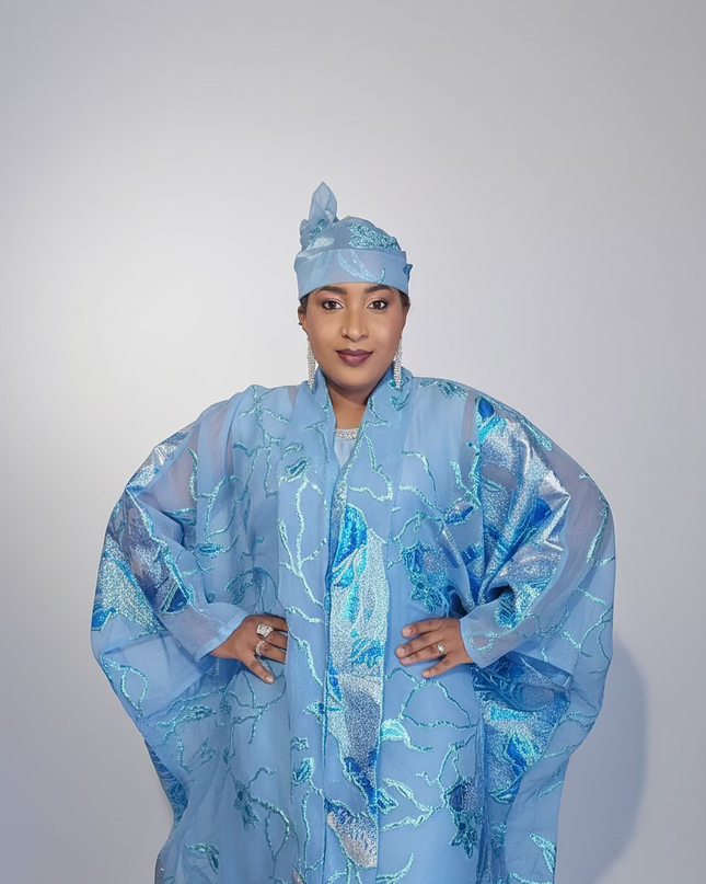 Ensemble brocart dubai - Bleu ciel