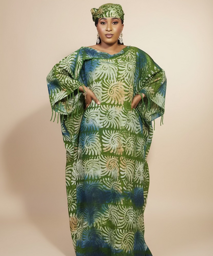 Boubou adire dempé perlé tolulope - Vert