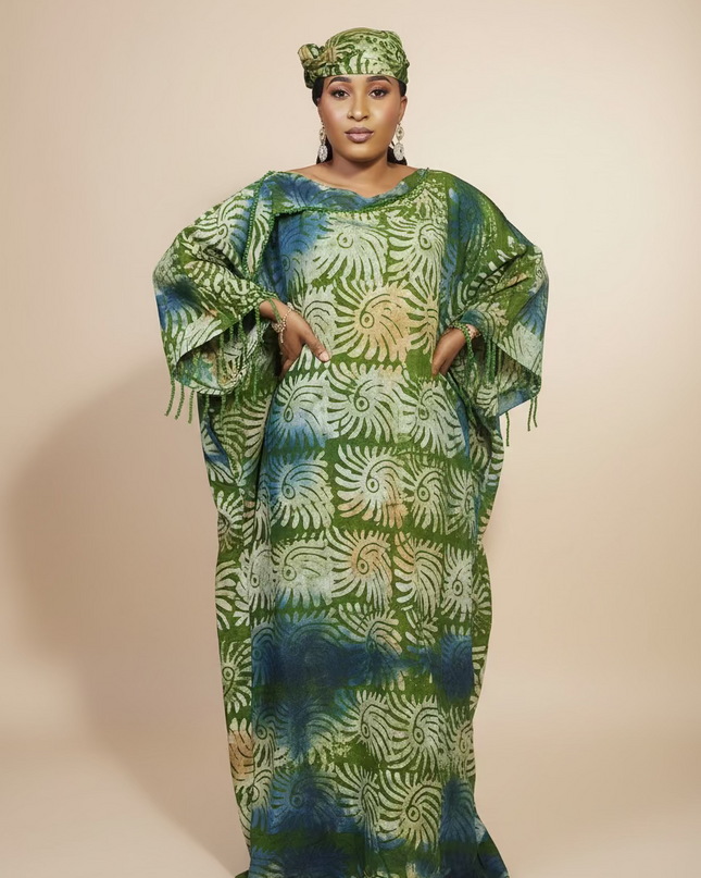 Boubou adire dempé perlé tolulope - Vert