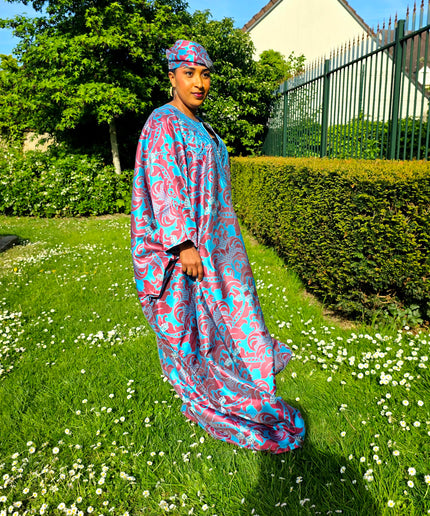 Boubou damask brodé - Bleu rouge
