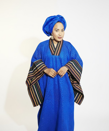 Robe morenike dentelle aso oke - Bleu roi
