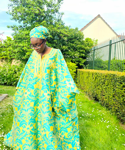 Boubou damask brodé - Vert jaune