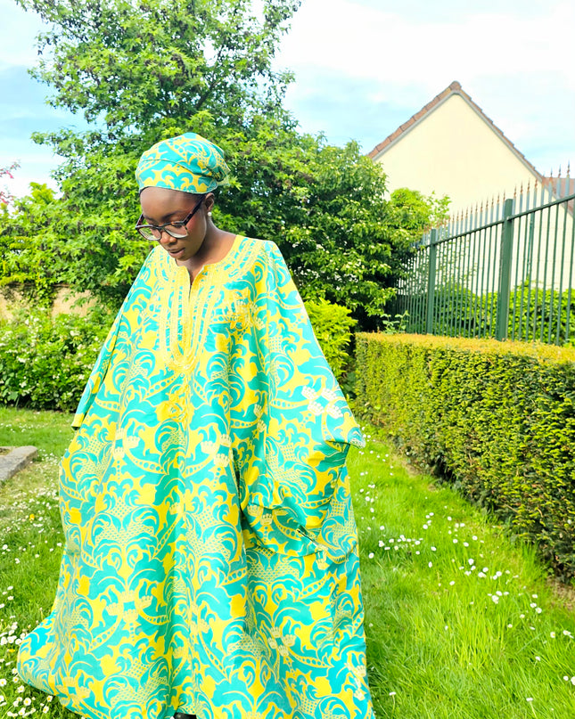 Boubou damask brodé - Vert jaune