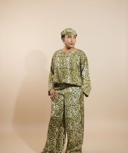 Ensemble pantalon adire yetunde - Vert olive