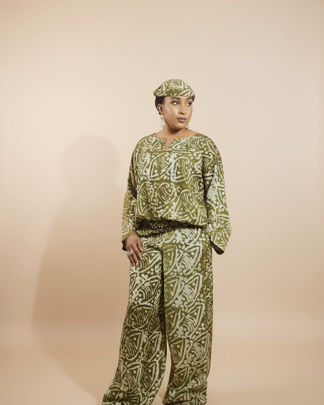 Ensemble pantalon adire yetunde - Vert olive