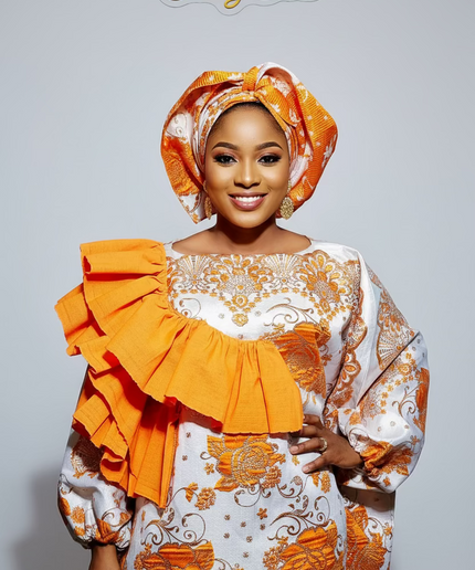 Robe Omosewa brocart aso oke - Orange