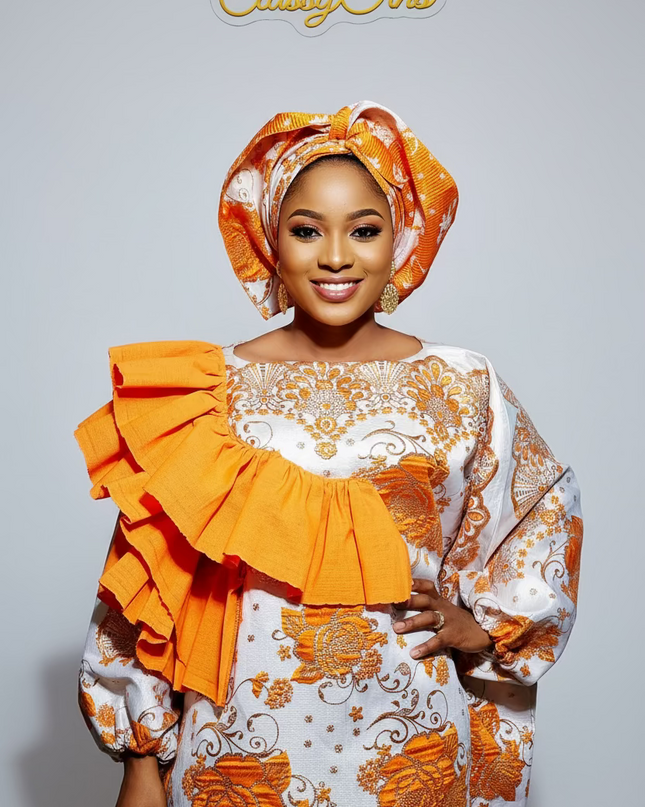 Robe Omosewa brocart aso oke - Orange