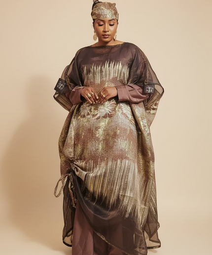 Ensemble amma brocart organza rétractable - Marron
