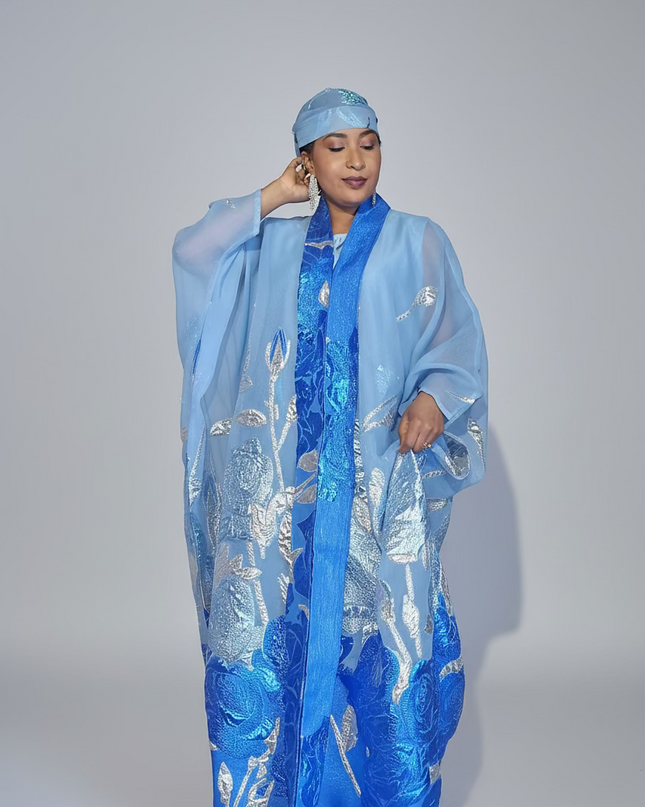 Ensemble brocart dubai - Bleu