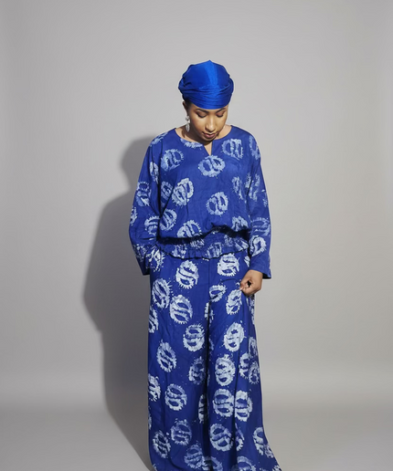 Ensemble pantalon adire olatomi - Bleu roi