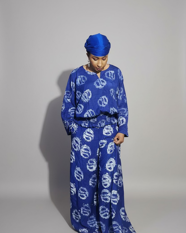 Ensemble pantalon adire olatomi - Bleu roi