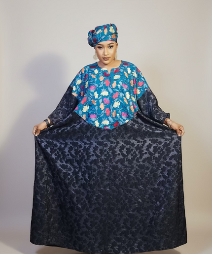 Robe dentelle indienne - organza - Bleu black