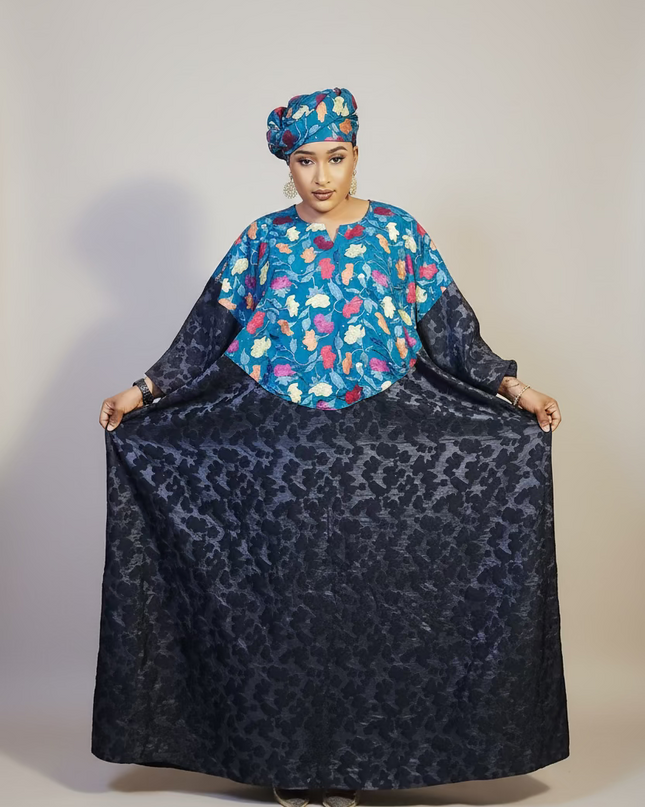 Robe dentelle indienne - organza - Bleu black