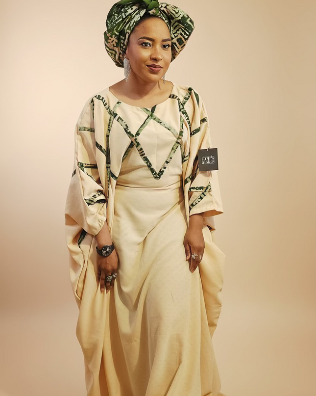 Boubou salima aux motifs adire - Beige