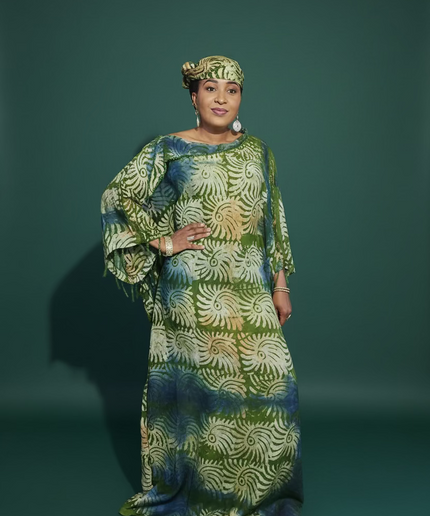 Boubou adire dempé perlé tolulope - Vert