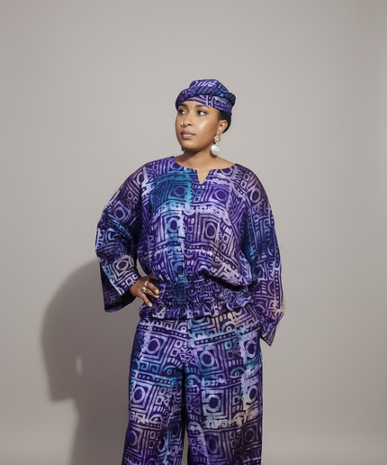 Ensemble pantalon adire folami - Bleu violet