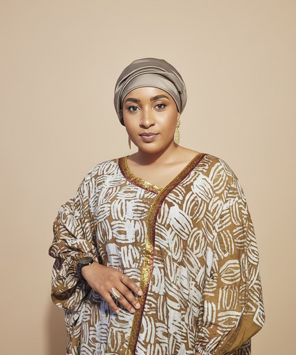Boubou adire crêpe au bandeau - Marron