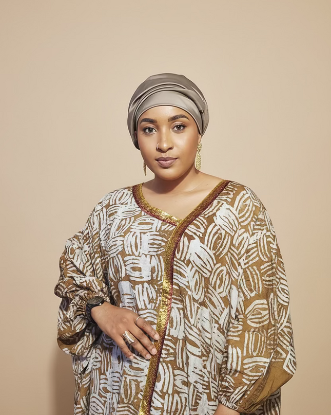 Boubou adire crêpe au bandeau - Marron