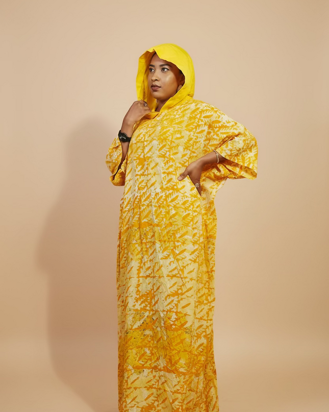 Boubou adire à capuche - Jaune