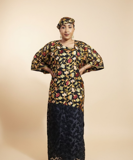 Caftan dentelle indienne - organza - Black