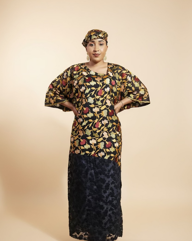Caftan dentelle indienne - organza - Black