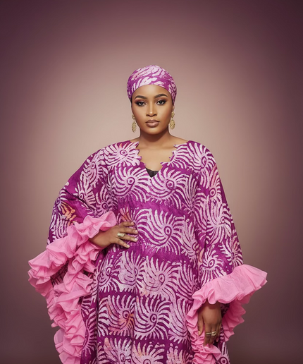 Boubou crepe adire à froufrou - Rose fuchsia