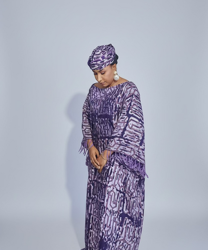Boubou adire dempé perlé omosewa - Violet