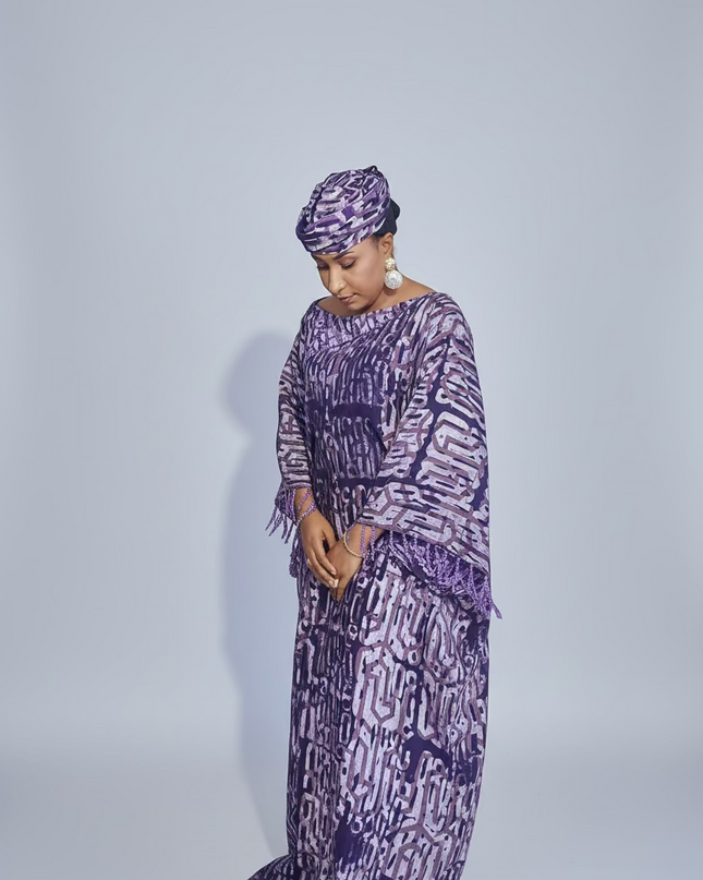 Boubou adire dempé perlé omosewa - Violet