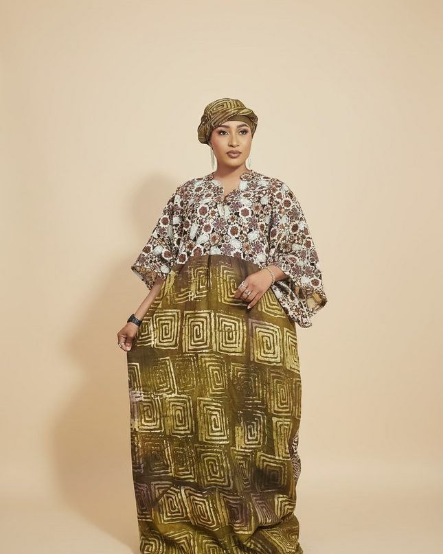 Robe adire dentelle - Marron