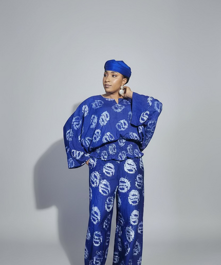 Ensemble pantalon adire olatomi - Bleu roi