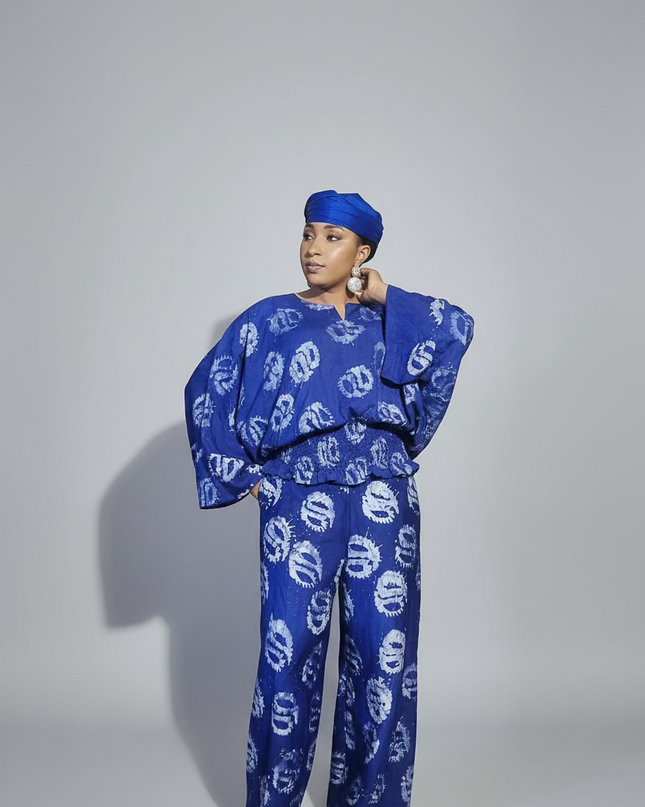 Ensemble pantalon adire olatomi - Bleu roi
