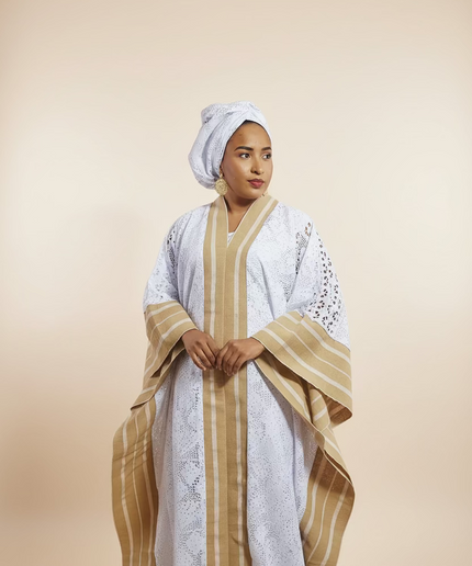 Robe morenike dentelle aso oke - Blanc