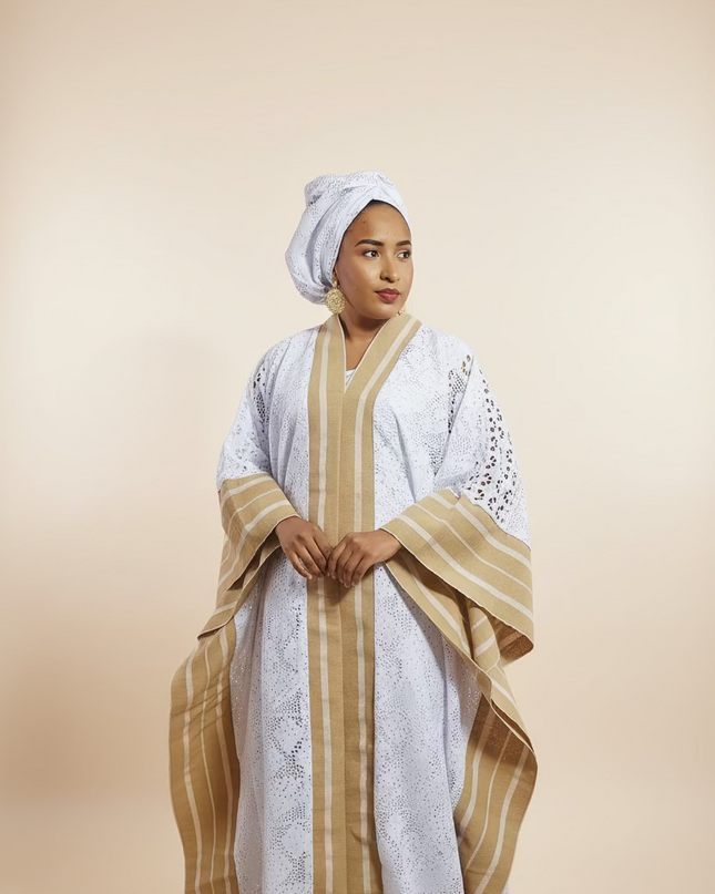 Robe morenike dentelle aso oke - Blanc