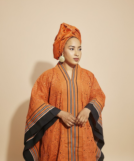 Robe morenike dentelle aso oke - Terracotta