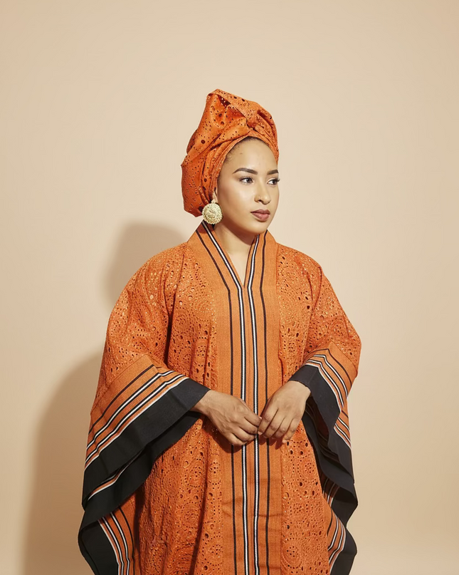 Robe morenike dentelle aso oke - Terracotta