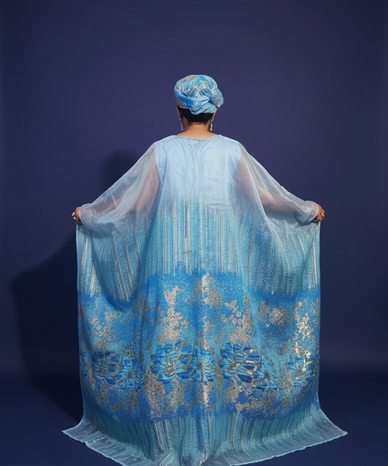 Ensemble amma brocart organza - Bleu