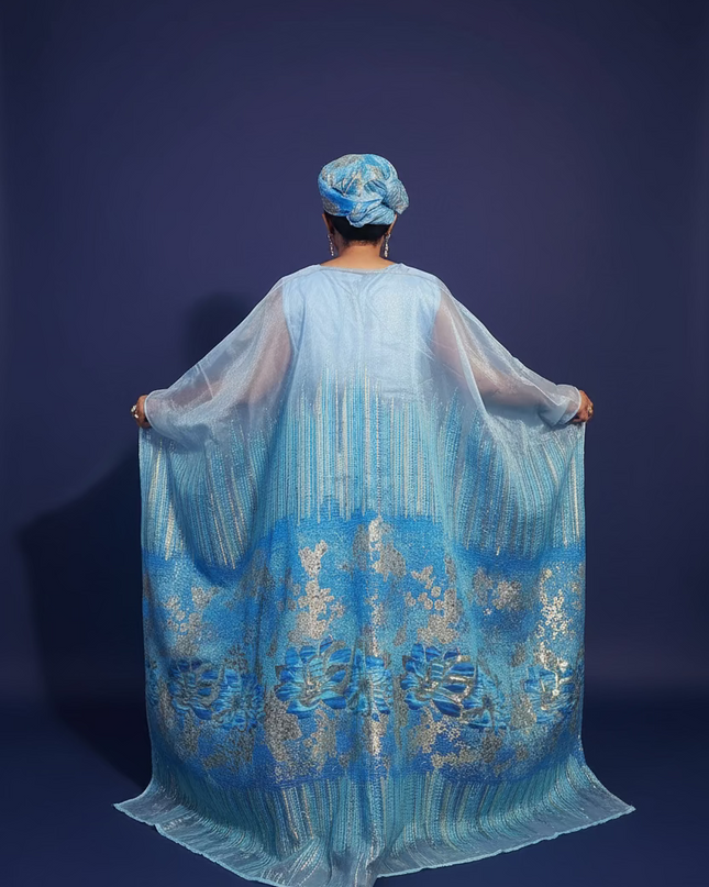Ensemble amma brocart organza - Bleu
