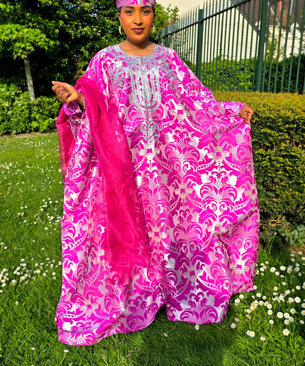 Boubou damask brodé - Fuchsia