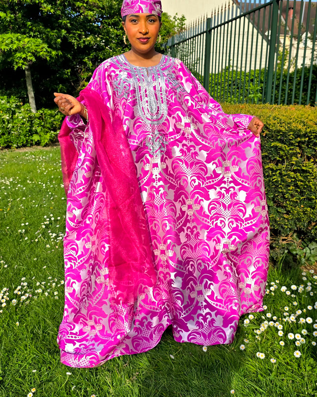Boubou damask brodé - Fuchsia