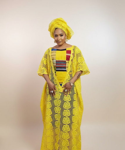 Robe dentelle aso oke - Jaune
