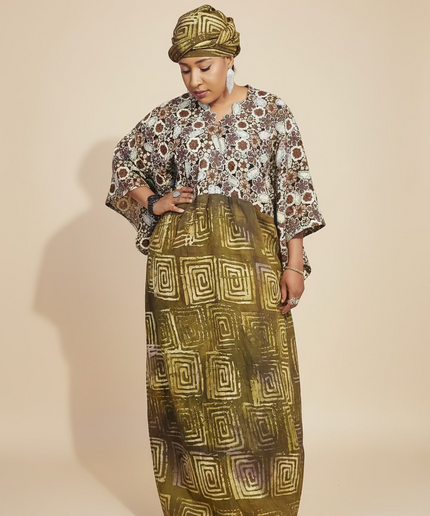 Robe adire dentelle - Marron