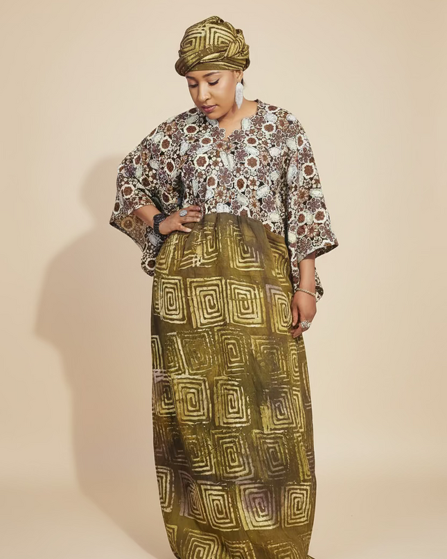 Robe adire dentelle - Marron