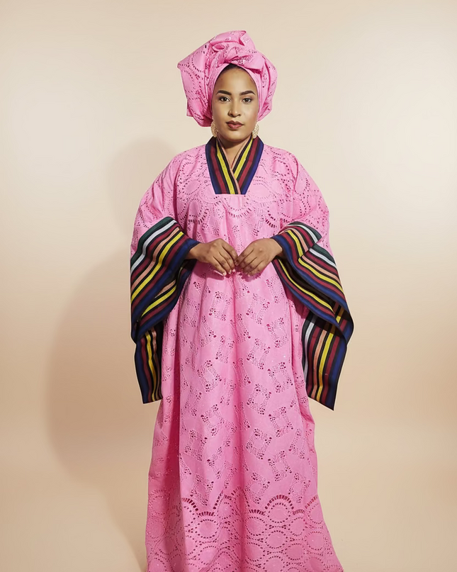 Robe morenike dentelle aso oke - Rose