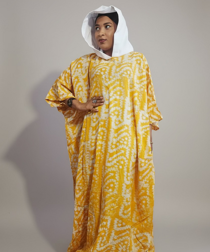 Boubou adire à capuche - Blanc