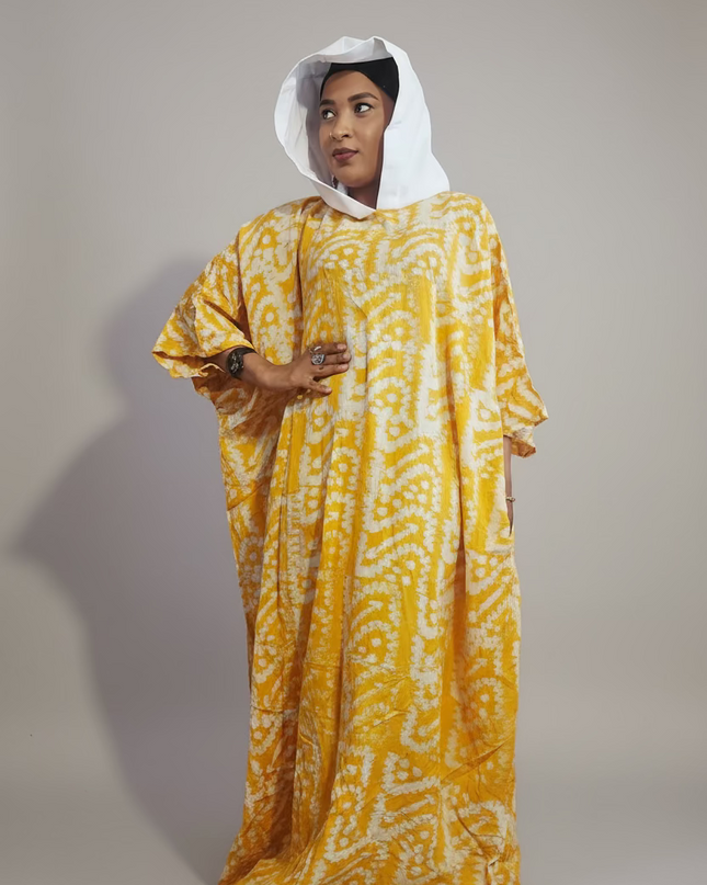 Boubou adire à capuche - Blanc