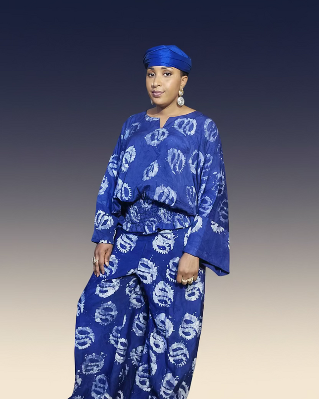 Ensemble pantalon adire olatomi - Bleu roi
