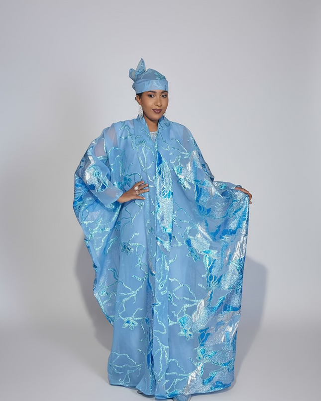Ensemble brocart dubai - Bleu ciel